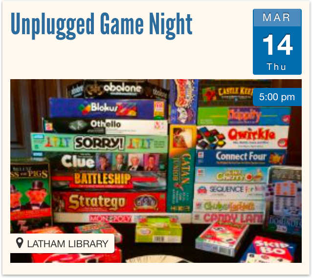 Unplugged Game Night on March 14